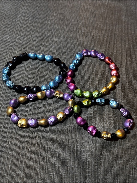 Other - Colorful Metallic Skull Bead Stretch Bracelets - Rainbow Multi